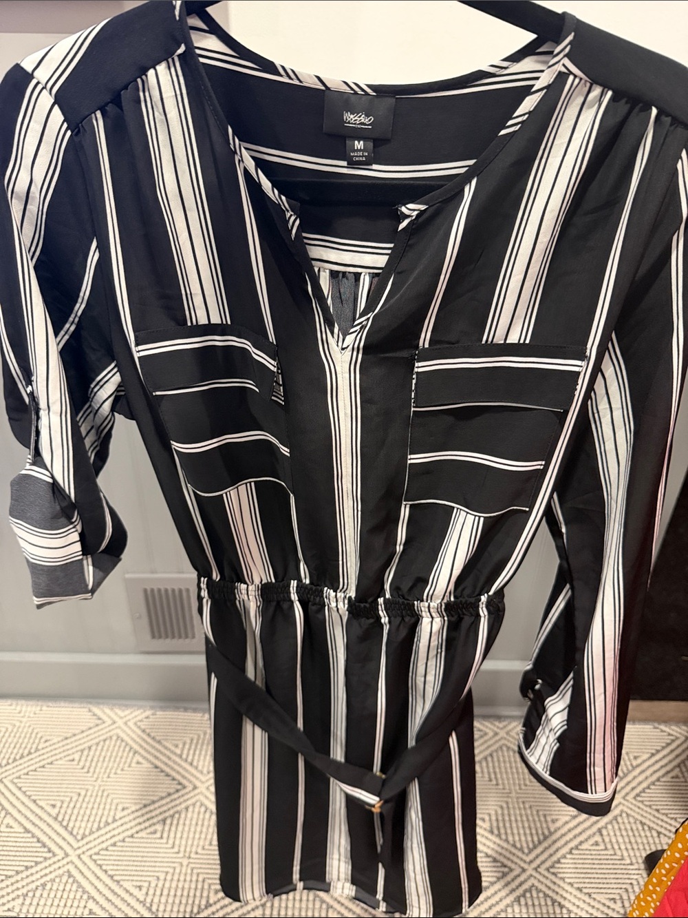 Black & White Striped Women’s Shirt Dress